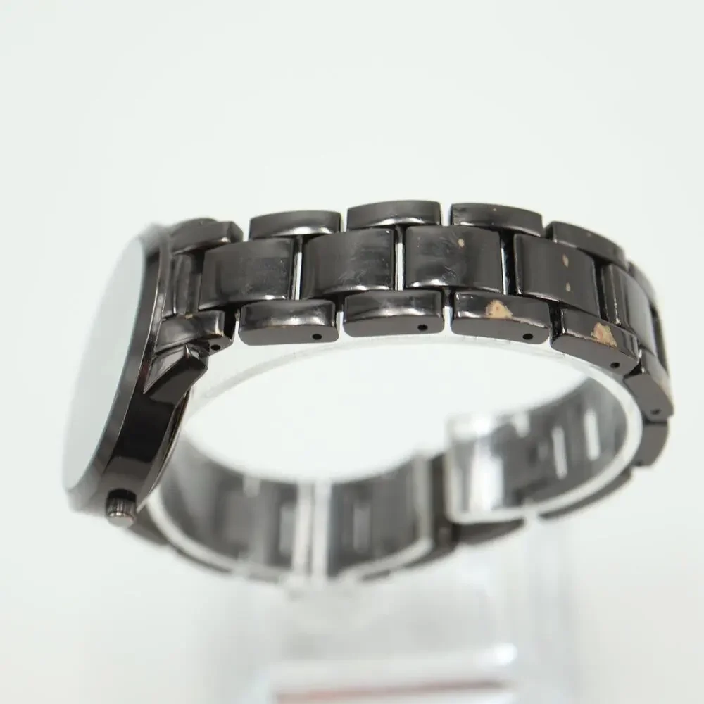 Nine West Black Green Tone Womens Watch 36mm Metal Bracelet with New Battery